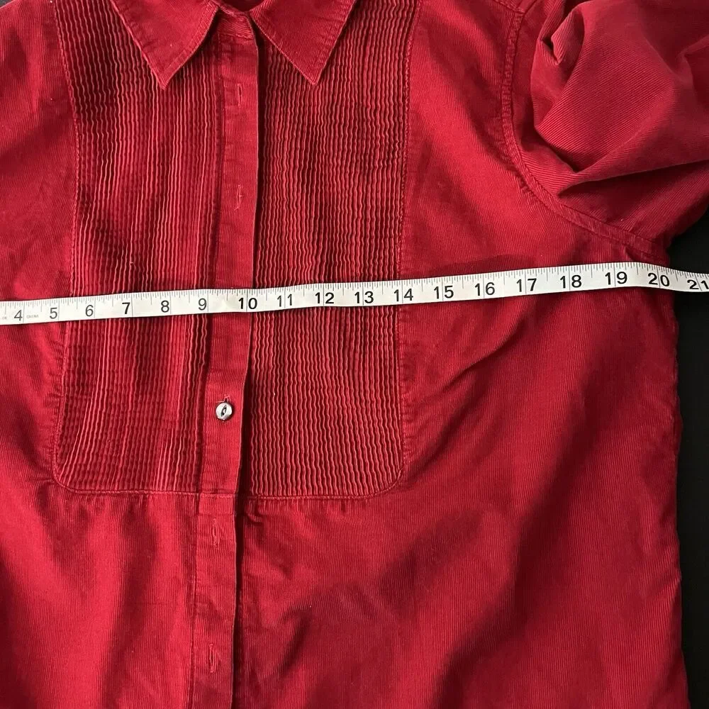 J Jill Red Corduroy Button Down Shirt ‎ Blouse Large​​
